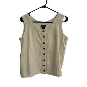 Minimalist summer tank Patagonia organic cotton button front beige top size M